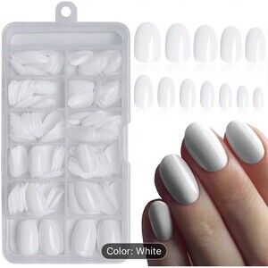 120pcs White Short Oval Press On Glue False Fake Nails Easy Pre Shaped Manicure